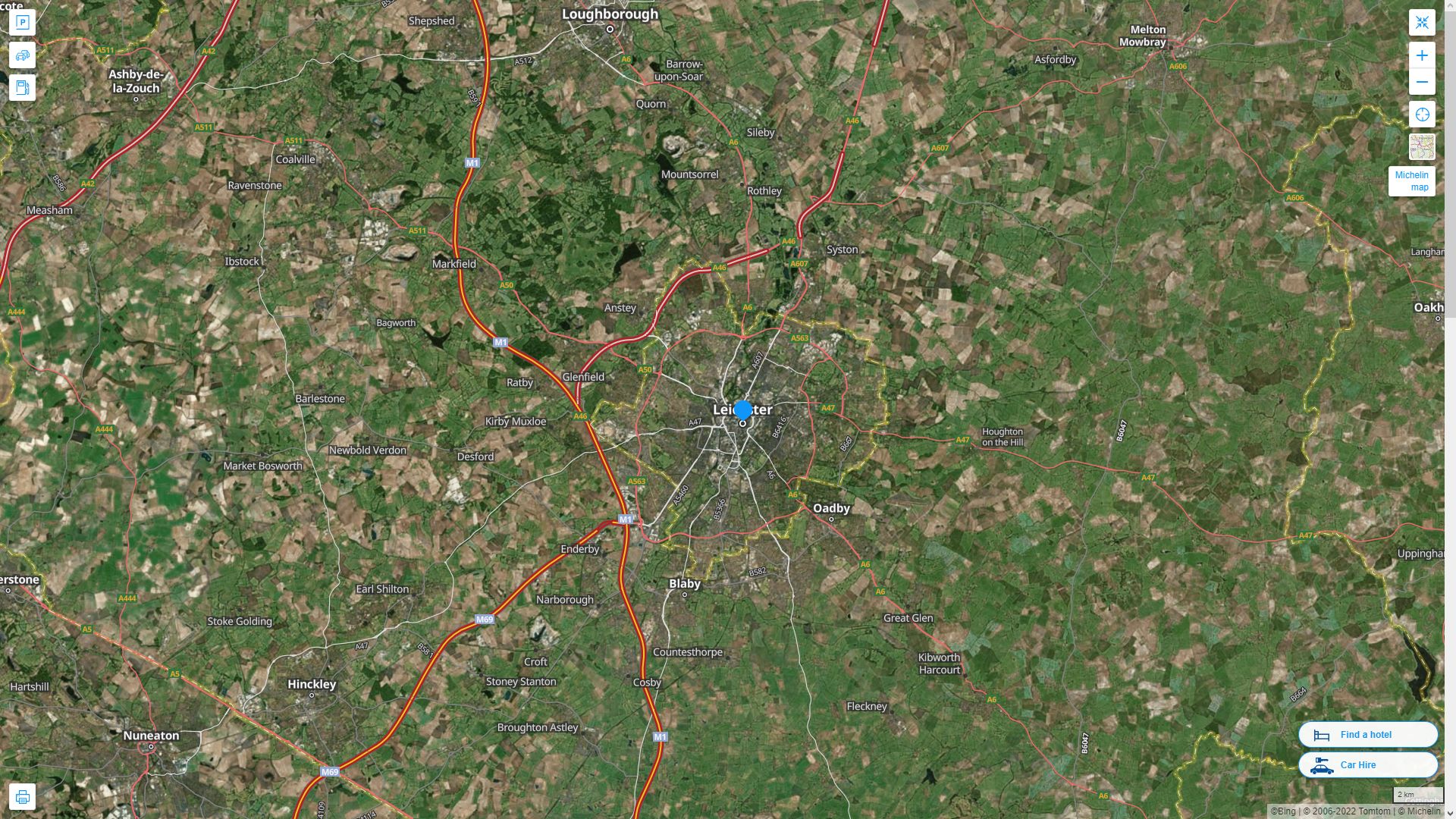 Leicester Highway and Road Map with Satellite View